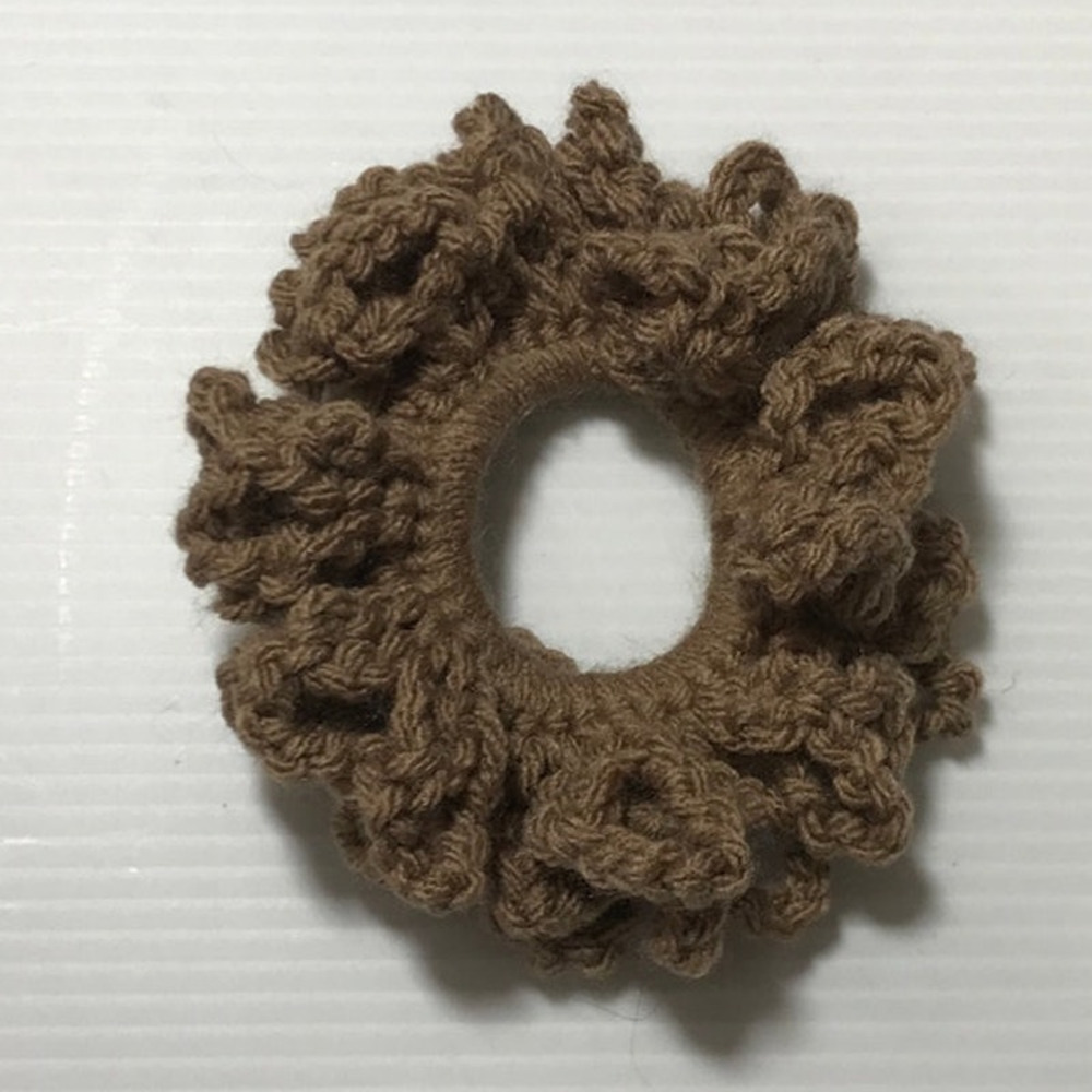 NWT Taupe Boho Retro Handmade Crocheted Hair Ruffled Scrunchie